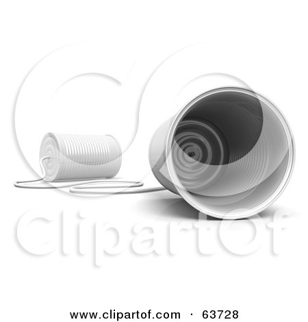 Royalty-Free (RF) Clipart Illustration of Two White 3d Tin Cans Connected To A String by Tonis Pan
