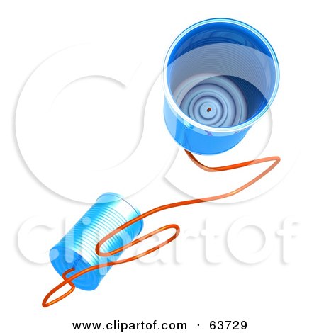 Royalty-Free (RF) Clipart Illustration of Two Blue 3d Tin Cans Connected To A String by Tonis Pan