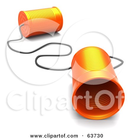 Royalty-Free (RF) Clipart Illustration of Two Orange 3d Tin Cans Connected To A String by Tonis Pan
