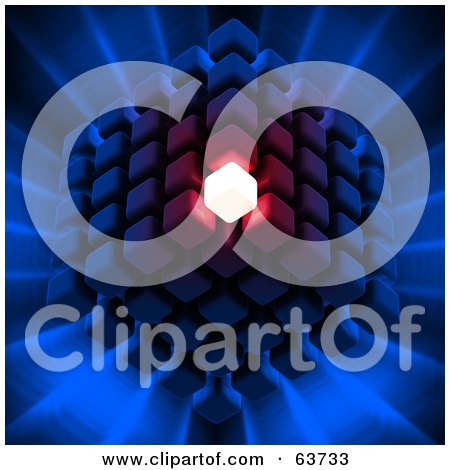 Royalty-Free (RF) Clipart Illustration of a 3d Cubic Structure Composed Of Cubes, One Glowing Brightly by Tonis Pan