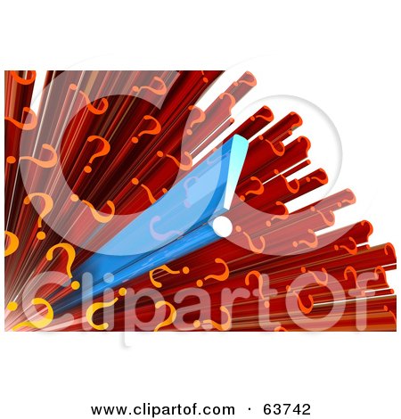 Royalty-Free (RF) Clipart Illustration of a 3d Blue Exclamation Point Bursting Out Of A Cluster Of Red Question Marks - Version 1 by Tonis Pan