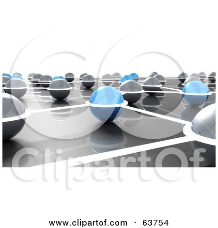 Royalty-Free (RF) Clipart Illustration of a 3d Network Of Gray And Blue Nexus Balls by Tonis Pan