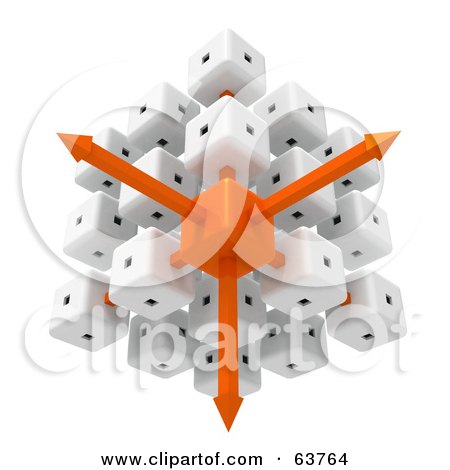 Royalty-Free (RF) Clipart Illustration of a 3d White And Orange Cubic Diagramatic Structure With Arrows by Tonis Pan