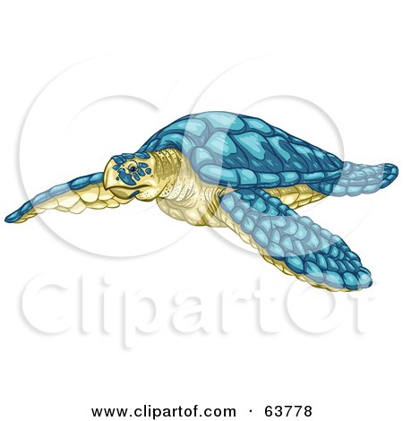 Royalty-Free (RF) Clipart Illustration of a Swimming Turquoise And Yellow Sea Turtle by Tonis Pan