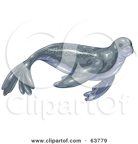 Royalty-Free (RF) Clipart Illustration of a Gray Swimming Seal by Tonis Pan