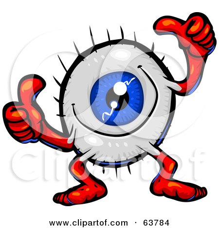 Royalty-Free (RF) Clipart Illustration of a Blue Eyeball Guy Giving Two Thumbs Up by Tonis Pan