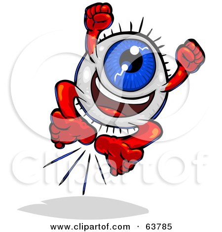 Royalty-Free (RF) Clipart Illustration of a Blue Eyeball Guy Leaping by Tonis Pan