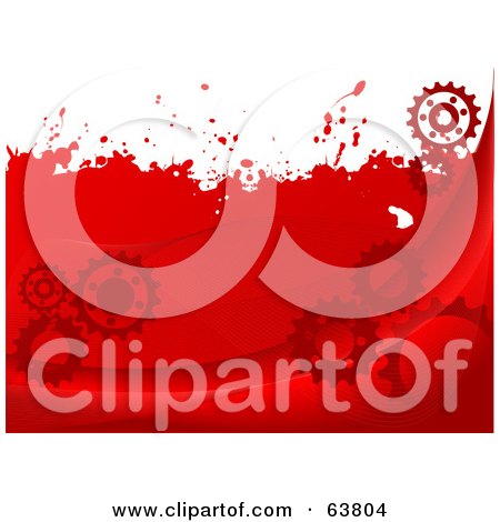 Royalty-Free (RF) Clipart Illustration of a Grungy Red And White Gear Cog Background by elaineitalia