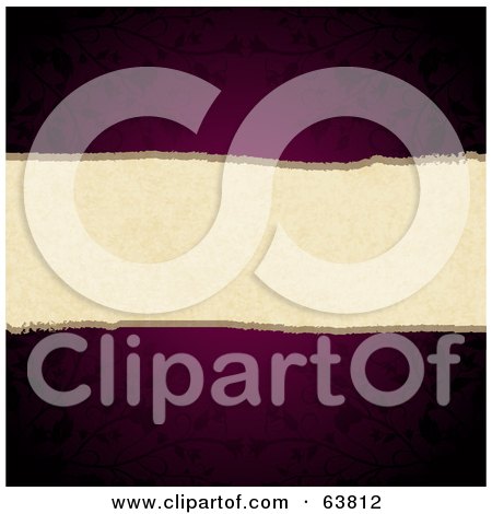 Royalty-Free (RF) Clipart Illustration of a Dark Purple Floral Background With A Torn Center by elaineitalia