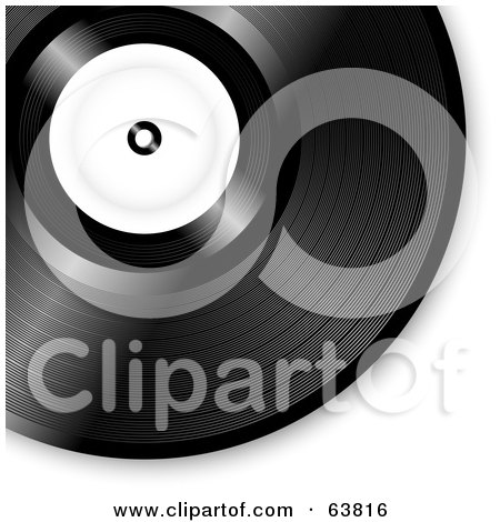 Royalty-Free (RF) Clipart Illustration of a Shiny Black Vinyl Record With A Blank White Label by elaineitalia