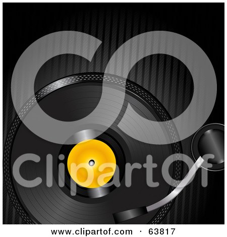 Royalty-Free (RF) Clipart Illustration of a Black Record Spinning Over A Black Lined Background by elaineitalia