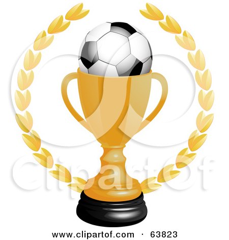 Royalty-Free (RF) Clipart Illustration of a Soccer Ball In A Golden Trophy Cup On A White Background by elaineitalia