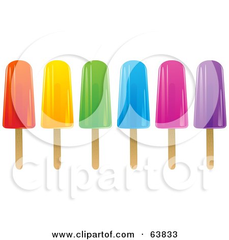 Royalty-Free (RF) Clipart Illustration of a Row Of Colorful Fruit Flavored Ice Pops On White by elaineitalia