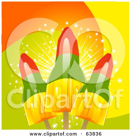 Royalty-Free (RF) Clipart Illustration of Three Rocket Ice Pops On A Colorful Background by elaineitalia