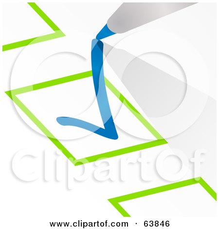 Royalty-Free (RF) Clipart Illustration of a Blue Pen Writing A Check Mark In A Box by elaineitalia
