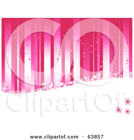 Royalty-Free (RF) Clipart Illustration of a Pink Christmas Background Of Vertical Stripes, Snow And Shapes by elaineitalia