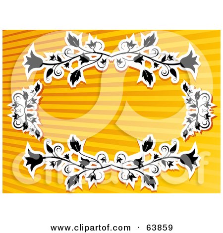 Royalty-Free (RF) Clipart Illustration of a Black And White Floral Oval On A Lined Orange Background by elaineitalia