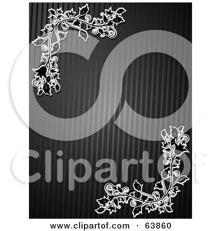 Royalty-Free (RF) Clipart Illustration of a Black Textured Background With White Floral Corners by elaineitalia