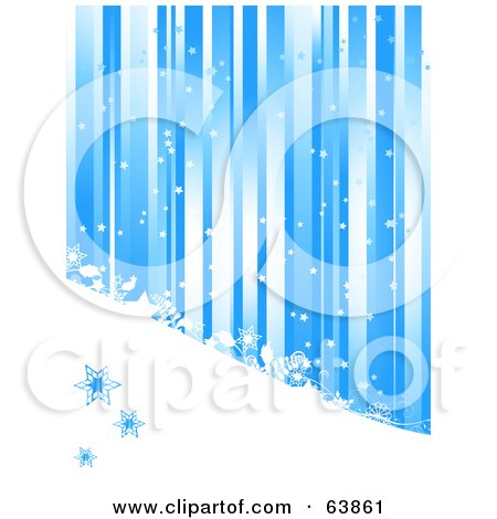 Royalty-Free (RF) Clipart Illustration of a Blue Christmas Background Of Vertical Stripes, Snow And Shapes by elaineitalia