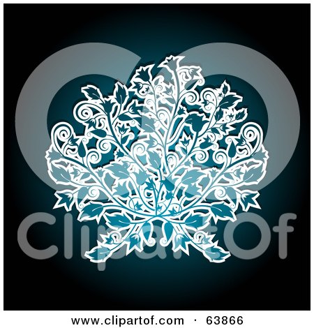 Royalty-Free (RF) Clipart Illustration of a Blue Floral Design On A Dark Blue Background by elaineitalia