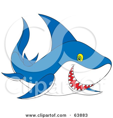 Royalty-Free (RF) Clipart Illustration of a Green Eyed Blue Shark Smiling by Alex Bannykh