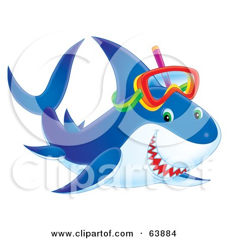 Royalty-Free (RF) Clipart Illustration of a Happy Blue Snorkeling Airbrushed Shark by Alex Bannykh