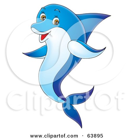 Royalty-Free (RF) Clipart Illustration of a Happy Blue Swimming Dolphin by Alex Bannykh