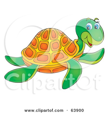 Royalty-Free (RF) Clipart Illustration of a Friendly Green And Orange Sea Turtle Swimming by Alex Bannykh