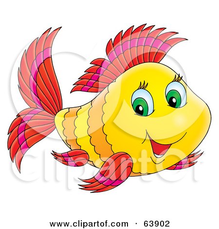 Royalty-Free (RF) Clipart Illustration of a Red And Yellow Green Eyed Marine Fish by Alex Bannykh