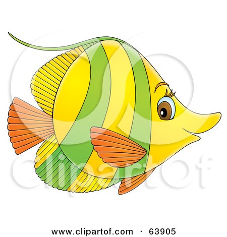 Royalty-Free (RF) Clipart Illustration of a Green, Orange And Yellow Brown Eyed Marine Fish by Alex Bannykh