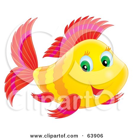 Royalty-Free (RF) Clipart Illustration of a Red And Yellow Green Eyed Airbrushed Marine Fish by Alex Bannykh