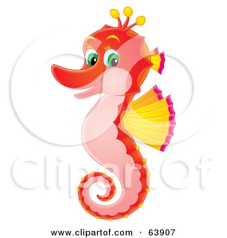 Royalty-Free (RF) Clipart Illustration of a Friendly Pink, Red And Yellow Airbrushed Seahorse by Alex Bannykh