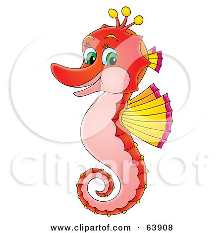 Royalty-Free (RF) Clipart Illustration of a Friendly Pink, Red And Yellow Seahorse by Alex Bannykh