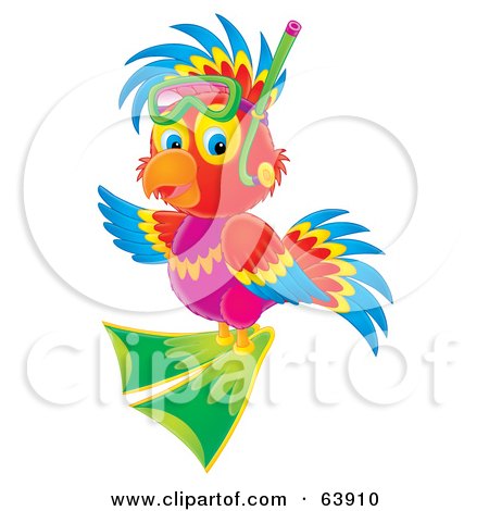 Royalty-Free (RF) Clipart Illustration of a Friendly Colorful Snorkel Airbrushed Parrot by Alex Bannykh