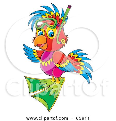 Royalty-Free (RF) Clipart Illustration of a Friendly Colorful Snorkel Parrot by Alex Bannykh