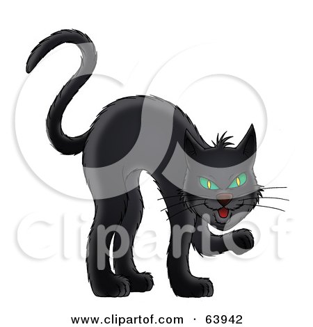 Royalty-Free (RF) Clipart Illustration of a Sneaky Black Cat With Green Eyes by Alex Bannykh