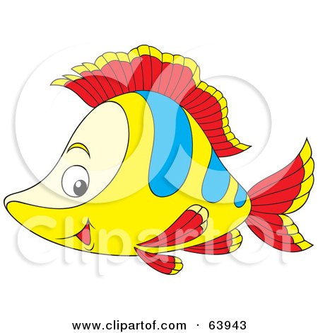 Royalty-Free (RF) Clipart Illustration of a Happy Yellow, Red And Blue Fish In Profile by Alex Bannykh