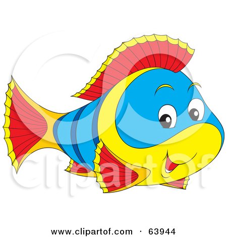 Royalty-Free (RF) Clipart Illustration of an Adorable Blue And Yellow Fish by Alex Bannykh