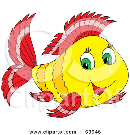 Royalty-Free (RF) Clipart Illustration of an Energetic Yellow And Red Fish by Alex Bannykh