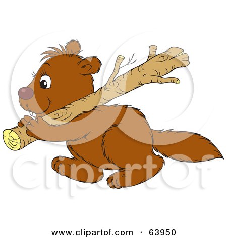 Royalty-Free (RF) Clipart Illustration of a Working Brown Beaver Carrying A Wood Log by Alex Bannykh