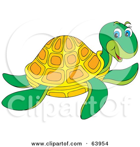 Royalty-Free (RF) Clipart Illustration of a Friendly Sea Turtle With Blue Eyes And A Yellow And Orange Shell by Alex Bannykh