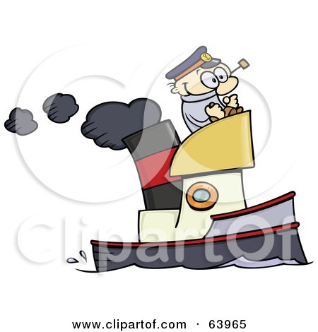 Royalty-Free (RF) Clipart Illustration of a Happy Skipper Steering A Steam Boat by gnurf