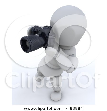 Royalty-Free (RF) Clipart Illustration of a 3d White Character Leaning And Snapping Pictures by KJ Pargeter