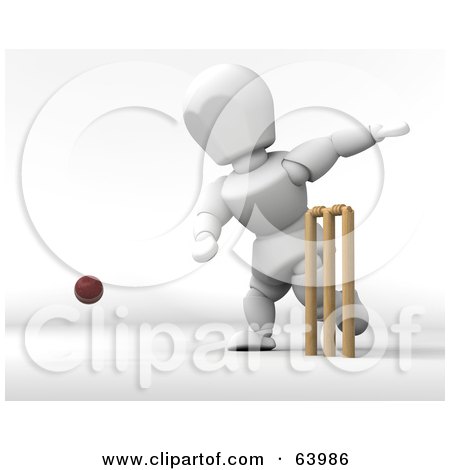 Royalty-Free (RF) Clipart Illustration of a 3d White Character Engaged In A Game Of Cricket - Version 1 by KJ Pargeter