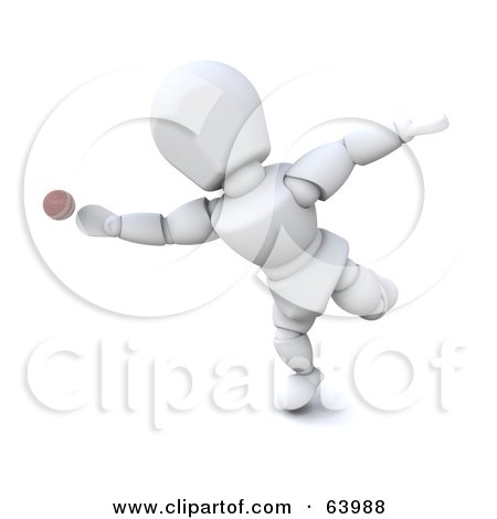 Royalty-Free (RF) Clipart Illustration of a 3d White Character Engaged In A Game Of Cricket - Version 4 by KJ Pargeter