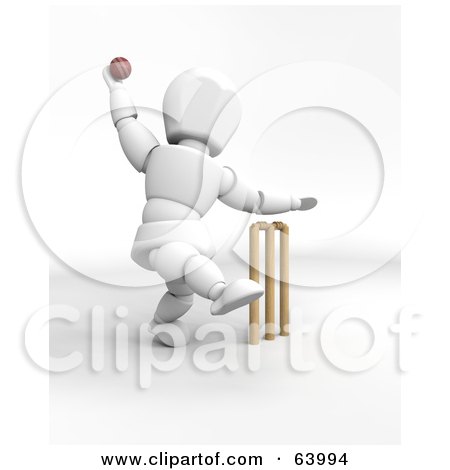 Royalty-Free (RF) Clipart Illustration of a 3d White Character Engaged In A Game Of Cricket - Version 3 by KJ Pargeter