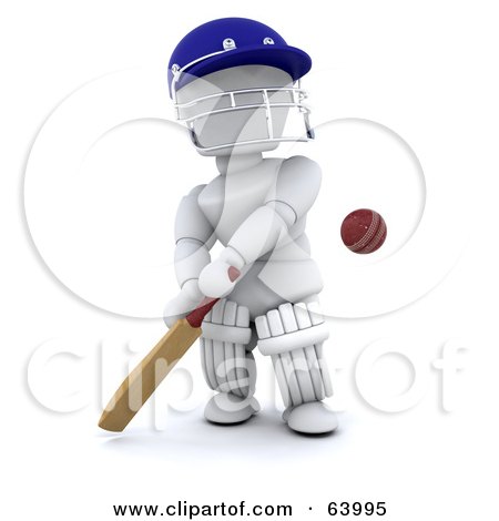 Royalty-Free (RF) Clipart Illustration of a 3d White Character Cricketer - Version 2 by KJ Pargeter