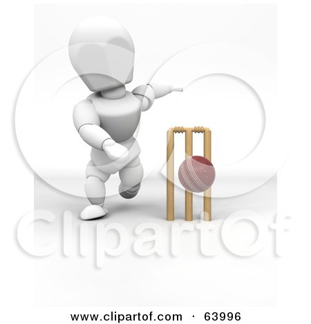 Royalty-Free (RF) Clipart Illustration of a 3d White Character Engaged In A Game Of Cricket - Version 2 by KJ Pargeter