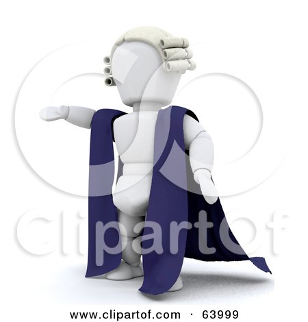 Royalty-Free (RF) Clipart Illustration of a White Character Barrister In A Blue Robe, Holding Up One Arm by KJ Pargeter
