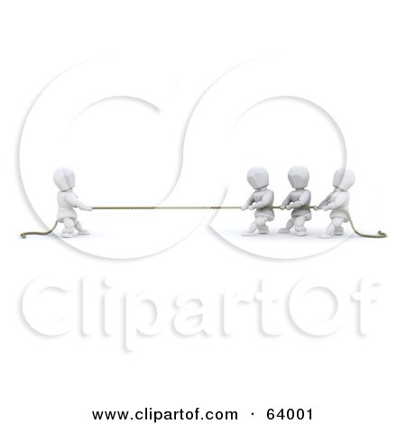 Royalty-Free (RF) Clipart Illustration of a 3d White Character Playing Tug Of War Against Three Other Players by KJ Pargeter